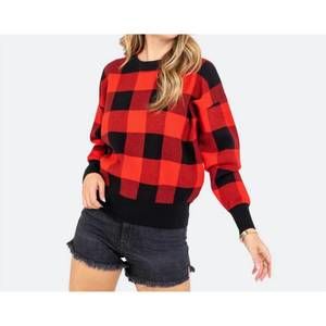 NEW SWEET LOVELY BY JEN gingham check knit sweater in red/black